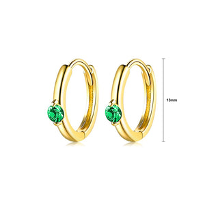 925 Sterling Silver Plated Gold Simple Fashion Geometric Round Stud Earrings with Green Cubic Zirconia