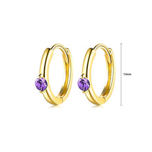 Load image into Gallery viewer, 925 Sterling Silver Plated Gold Simple Fashion Geometric Round Stud Earrings with Purple Cubic Zirconia