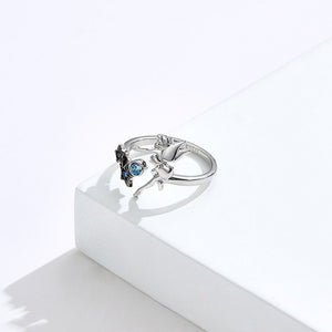 925 Sterling Silver Fashion Simple Fairy Star Adjustable Open Ring with Blue Cubic Zirconia