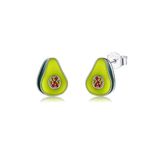 Load image into Gallery viewer, 925 Sterling Silver Simple and Sweet Avocado Stud Earrings with Cubic Zirconia