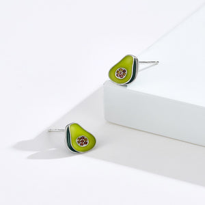 925 Sterling Silver Simple and Sweet Avocado Stud Earrings with Cubic Zirconia