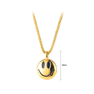 Fashion Simple Plated Gold Geometric Round Smiley Face 316L Stainless Steel Pendant with Necklace