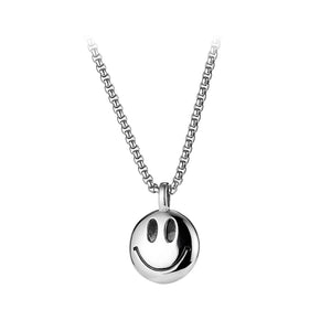 Fashion Simple Geometric Round Smiley Face 316L Stainless Steel Pendant with Necklace