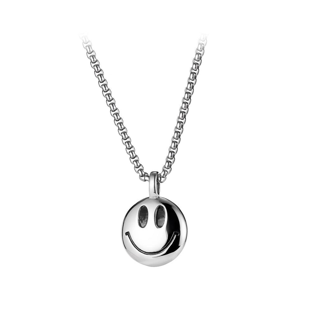 Fashion Simple Geometric Round Smiley Face 316L Stainless Steel Pendant with Necklace