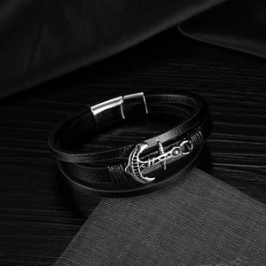 Fashion Personality 316L Stainless Steel Anchor Multi-layer Leather Bracelet