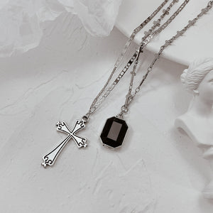 Fashion Simple Cross Pendant with Cubic Zirconia and 316L Stainless Steel Double Necklace