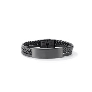 Fashion Personality 316L Stainless Steel Geometric Rectangle Black Leather Bracelet