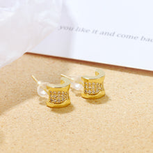 Load image into Gallery viewer, Simple and Fashion Plated Gold Geometric Stud Earrings with Cubic Zirconia