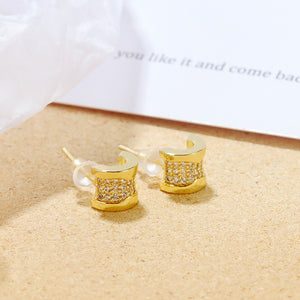 Simple and Fashion Plated Gold Geometric Stud Earrings with Cubic Zirconia