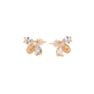 Simple and Cute Plated Gold Bee Stud Earrings with Cubic Zirconia