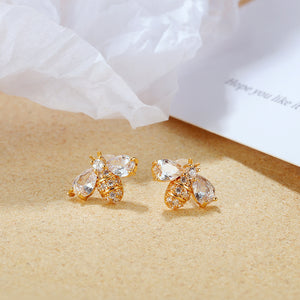 Simple and Cute Plated Gold Bee Stud Earrings with Cubic Zirconia