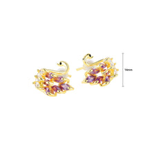 Load image into Gallery viewer, Fashion and Elegant Plated Gold Swan Stud Earrings with Purple Cubic Zirconia