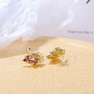 Fashion and Elegant Plated Gold Swan Stud Earrings with Purple Cubic Zirconia