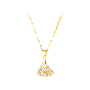 Fashion Simple Plated Gold Skirt Pendant with Cubic Zirconia and 316L Stainless Steel Necklace