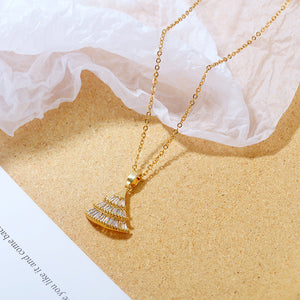 Fashion Simple Plated Gold Skirt Pendant with Cubic Zirconia and 316L Stainless Steel Necklace