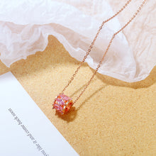 Load image into Gallery viewer, Simple and Fashion Rose Plated Gold Geometric Round Bead Pendant with Pink Cubic Zirconia and 316L Stainless Steel Necklace