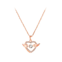 Load image into Gallery viewer, Fashion and Simple Plated Rose Gold Heart-shaped Wings Pendant with Cubic Zirconia and 316L Stainless Steel Necklace