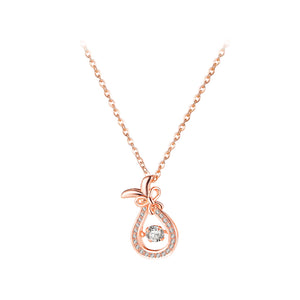 Fashion Simple Plated Rose Gold Flower Pendant with Cubic Zirconia and 316L Stainless Steel Necklace