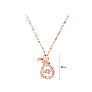 Fashion Simple Plated Rose Gold Flower Pendant with Cubic Zirconia and 316L Stainless Steel Necklace
