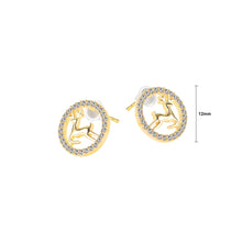 Load image into Gallery viewer, Simple and Cute Plated Gold Deer Geometric Round Stud Earrings with Cubic Zirconia