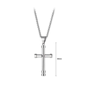 Simple and Classic 316L Stainless Steel Cross Pendant with Cubic Zirconia and Necklace
