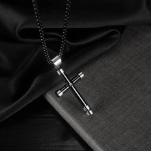 Load image into Gallery viewer, Simple and Classic Plated Black 316L Stainless Steel Cross Pendant with Cubic Zirconia and Necklace