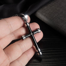 Load image into Gallery viewer, Simple and Classic Plated Black 316L Stainless Steel Cross Pendant with Cubic Zirconia and Necklace