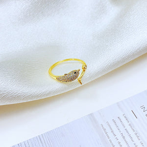 Fashion and Simple Plated Gold Dolphin Adjustable Opening Ring with Cubic Zirconia