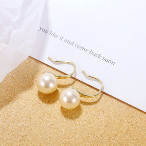 Simple Temperament Plated Gold Geometric Round Imitation Pearl Earrings