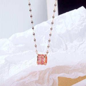 Fashion and Elegant Plated Rose Gold Geometric Small Waist Pendant with Pink Cubic Zirconia and 316L Stainless Steel Necklace