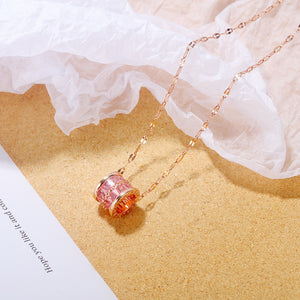 Fashion and Elegant Plated Rose Gold Geometric Small Waist Pendant with Pink Cubic Zirconia and 316L Stainless Steel Necklace