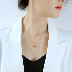 Simple Temperament Plated Rose Gold Skirt Pendant with Cubic Zirconia and 316L Stainless Steel Necklace