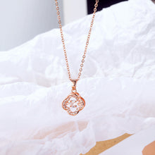 Load image into Gallery viewer, Fashion and Simple Plated Rose Gold Four-leaf Clover Pendant with Cubic Zirconia and 316L Stainless Steel Necklace