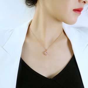 Fashion and Simple Plated Rose Gold Four-leaf Clover Pendant with Cubic Zirconia and 316L Stainless Steel Necklace