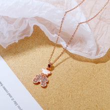 Load image into Gallery viewer, Fashion Cute Plated Rose Gold Bear Pendant with Cubic Zirconia and 316L Stainless Steel Necklace