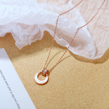 Load image into Gallery viewer, Fashion and Simple Plated Rose Gold Geometric Mother Shell Round Pendant with Cubic Zirconia and 316L Stainless Steel Necklace