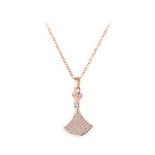 Load image into Gallery viewer, Fashion Dazzling Plated Rose Gold Dress Pendant with Cubic Zirconia and 316L Stainless Steel Necklace