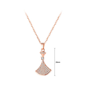 Fashion Dazzling Plated Rose Gold Dress Pendant with Cubic Zirconia and 316L Stainless Steel Necklace