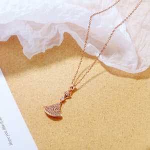 Fashion Dazzling Plated Rose Gold Dress Pendant with Cubic Zirconia and 316L Stainless Steel Necklace