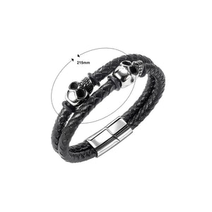 Fashion Personality 316L Stainless Steel Skull Double-layer Leather Bracelet