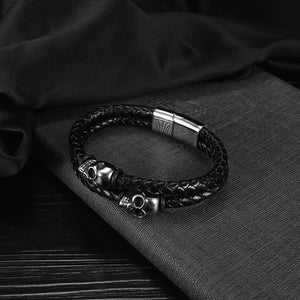 Fashion Personality 316L Stainless Steel Skull Double-layer Leather Bracelet