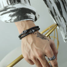 Load image into Gallery viewer, Fashion Personality 316L Stainless Steel Skull Double-layer Leather Bracelet