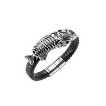 Load image into Gallery viewer, Fashion Personality 316L Stainless Steel Fish Bone Leather Bracelet