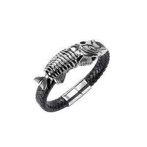 Fashion Personality 316L Stainless Steel Fish Bone Leather Bracelet
