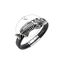Load image into Gallery viewer, Fashion Personality 316L Stainless Steel Fish Bone Leather Bracelet