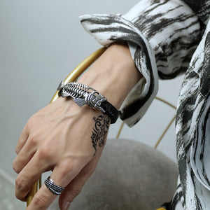 Fashion Personality 316L Stainless Steel Fish Bone Leather Bracelet