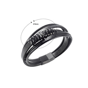 Fashion Personality Black Plated 316L Stainless Steel Round Beads Multi-layer Leather Bracelet