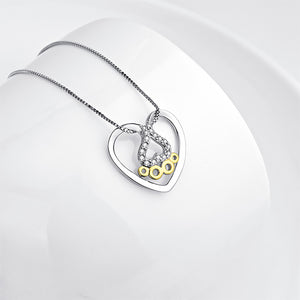 925 Sterling Silver Fashion Romantic Dog Paw Print Heart Pendant with Cubic Zirconia and Necklace