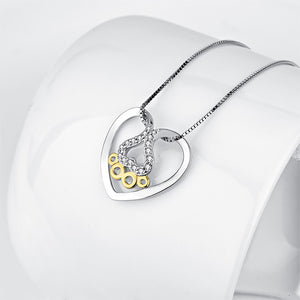 925 Sterling Silver Fashion Romantic Dog Paw Print Heart Pendant with Cubic Zirconia and Necklace