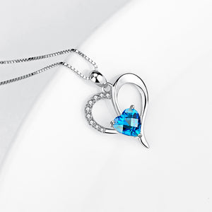 925 Sterling Silver Fashion Simple Heart Pendant with Blue Cubic Zirconia and Necklace